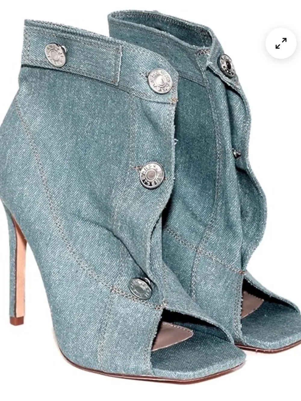 Denim Peep-Toe Stiletto Booties - Denim